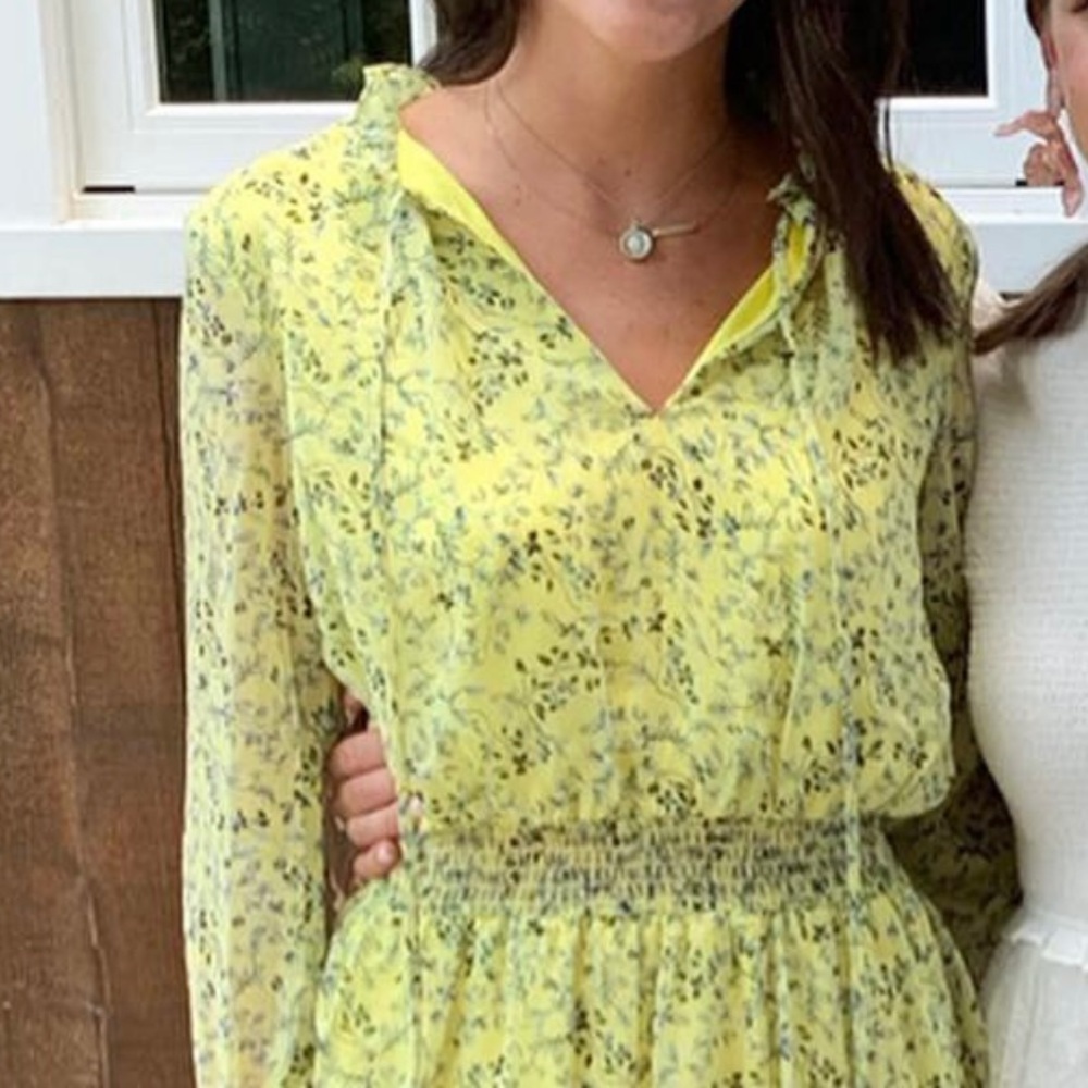 Cutest yellow floral mini dress with long sleeves